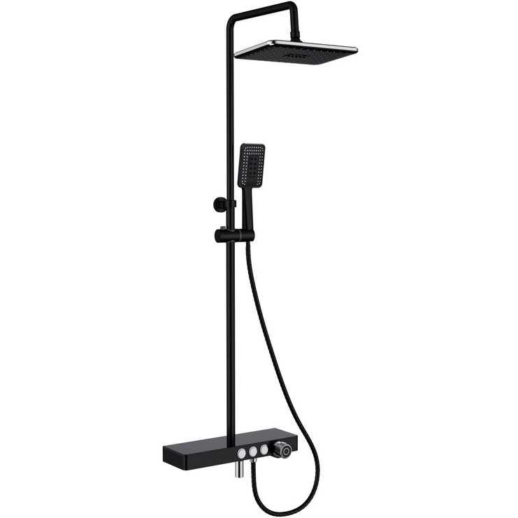 Vema Thermostatic Shower Column with Fixed Head, Riser, Shelf & Foot Wash - Black