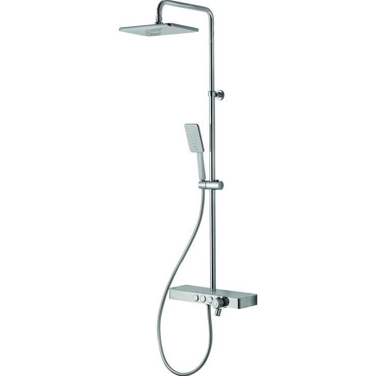 Vema Thermostatic Shower Column with Fixed Head, Riser, Shelf & Foot Wash - White/Chrome