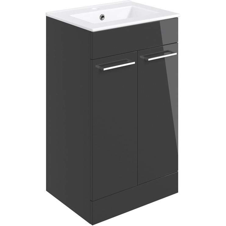 Vouille 510mm Floor Standing 2 Door Basin Unit & Basin - Anthracite Gloss