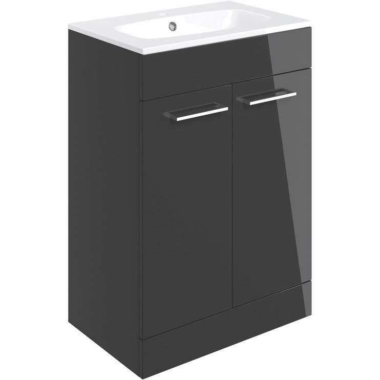 Vouille 610mm Floor Standing 2 Door Basin Unit & Basin - Anthracite Gloss