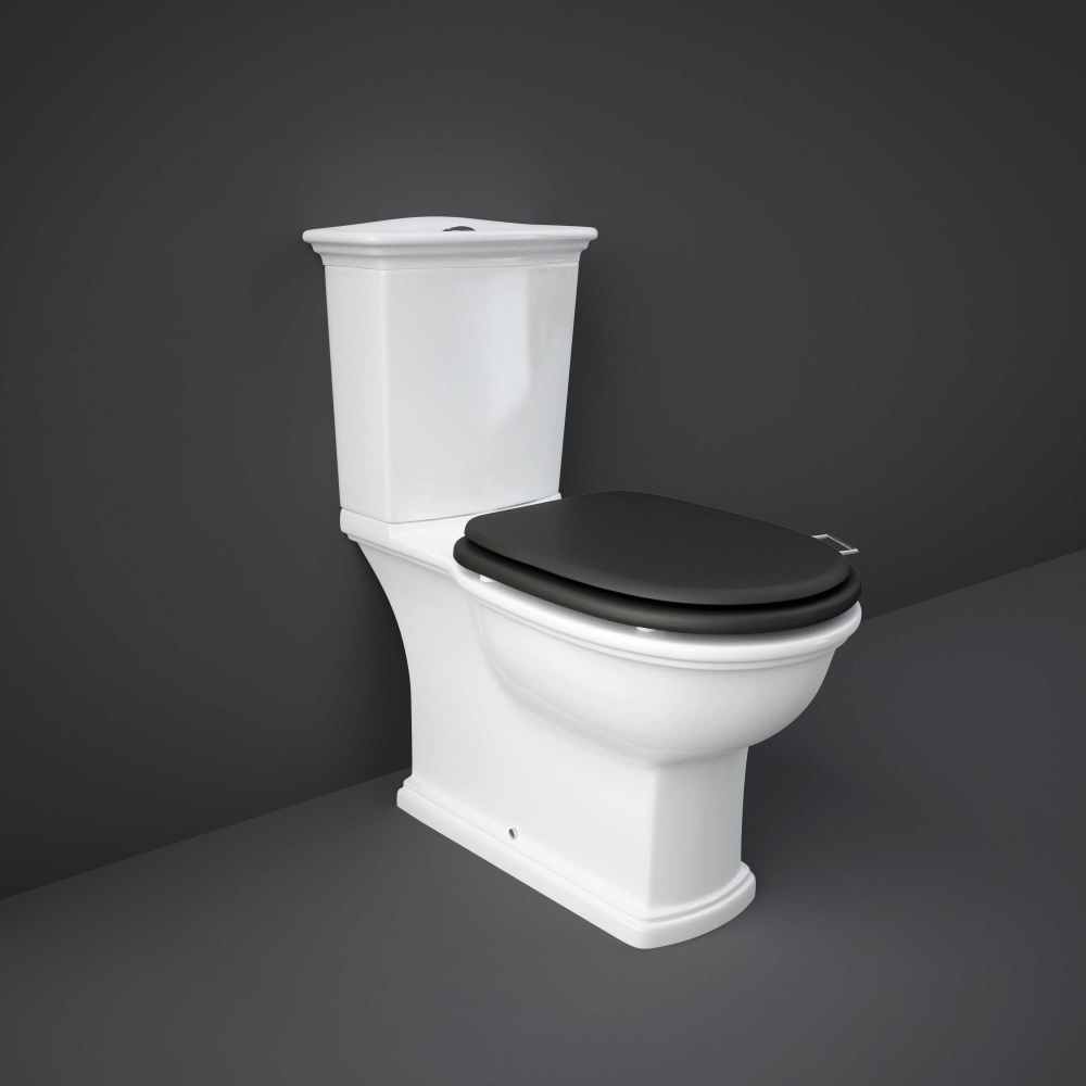 Washington Close Coupled Open Back Push Button Flush WC with Soft Close Seat Black - RAK Ceramics