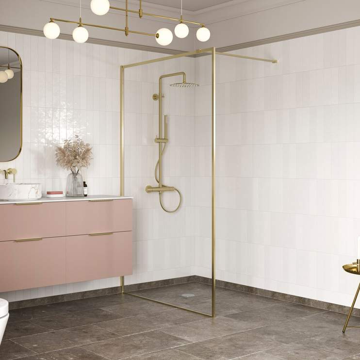 Supreme Brushed Brass Profile Wetroom Panel - 1000mm