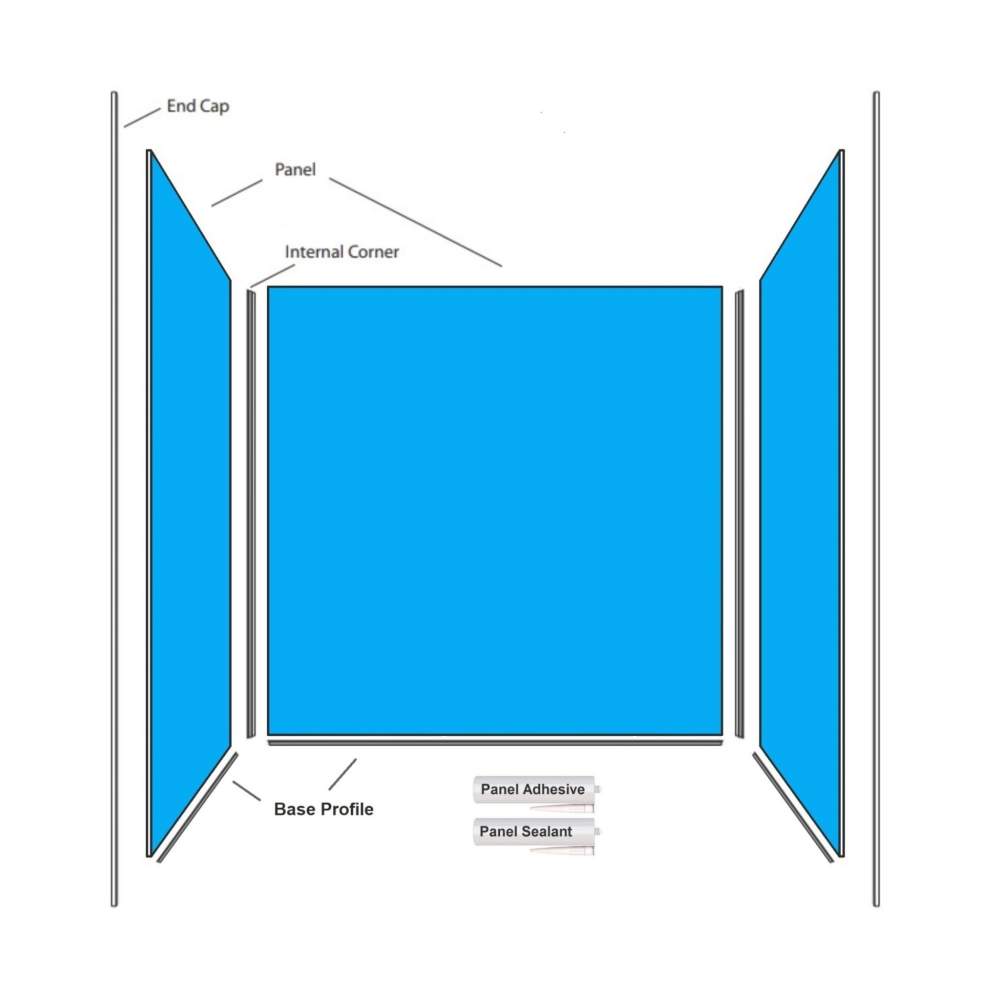 Wetwall Boutique Three Sided Shower Kit - 900 x 1200 x 900mm