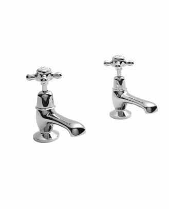 Bayswater Crosshead Dome Basin Pillar Taps - White/Chrome