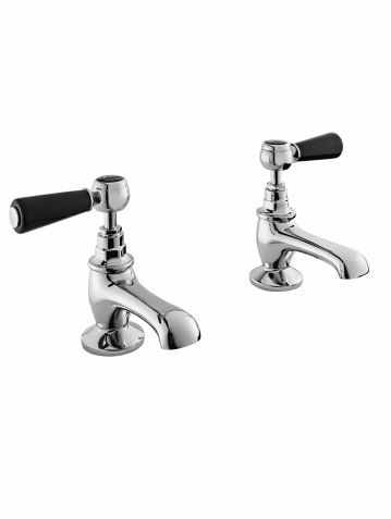 Bayswater Lever Hex Basin Pillar Taps - Black/Chrome