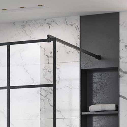 Roman Black Square Wetroom Glass Straight Support Bar For 6, 8 & 10mm Glass