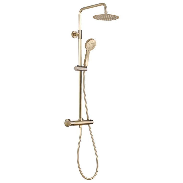 Supreme Brushed Brass Dual Head Bar Mixer Shower Rigid Riser