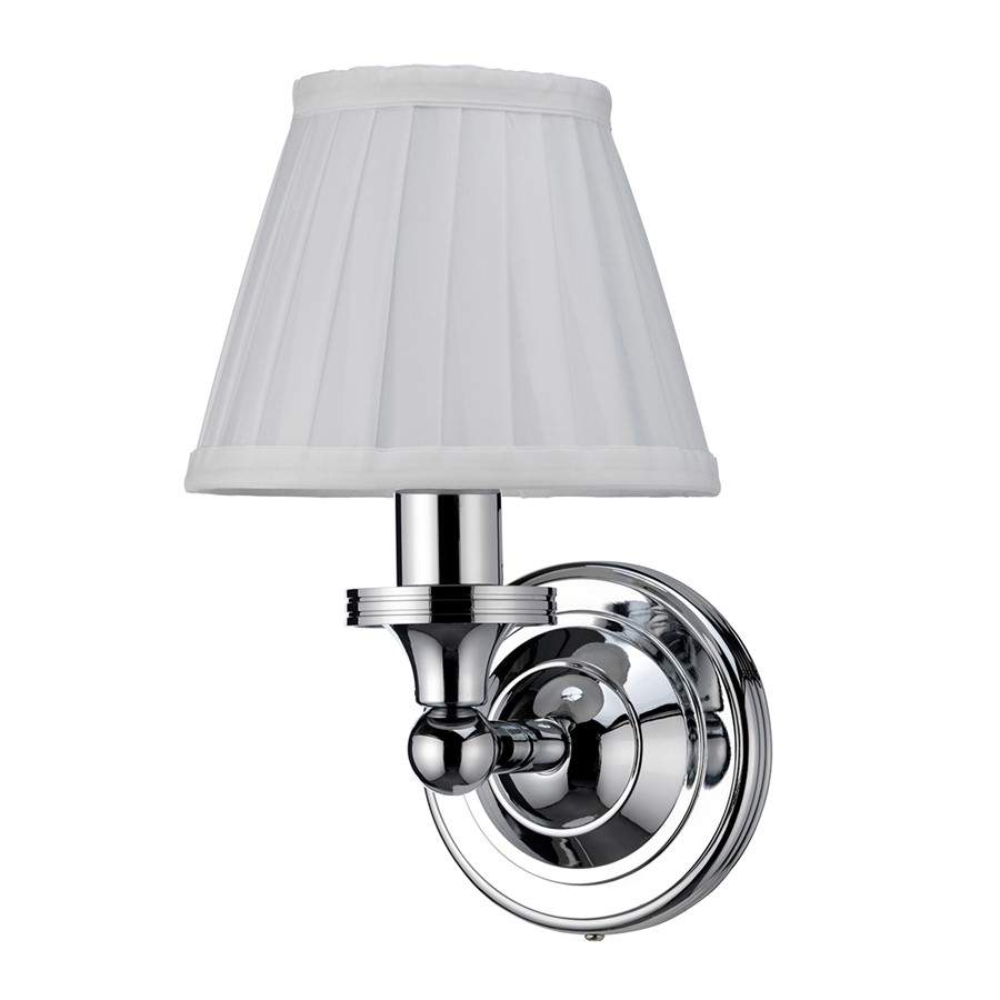 Burlington LED Bathroom Round Wall Light with Chrome Base & White Fine Pleated Shade - ELBL12