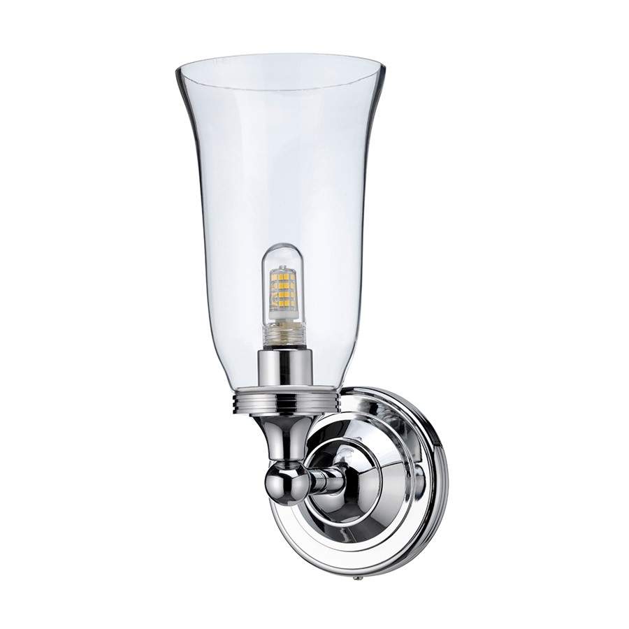 Burlington LED Bathroom Round Wall Light with Chrome Base & Clear Glass Vase Shade - ELBL14