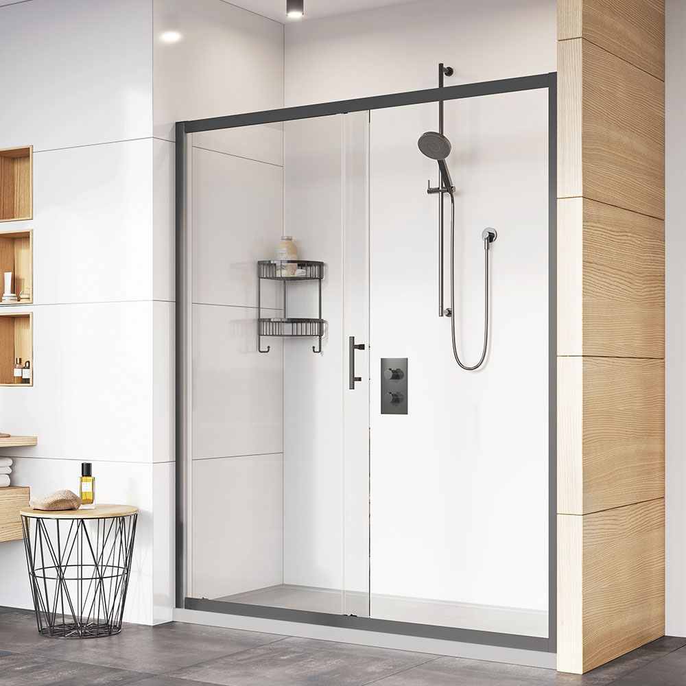 Roman Innov8 Matt Black Sliding Shower Door 1500mm for Alcove Fitting