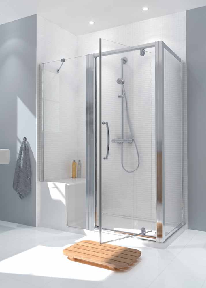 1500 x 800mm Seated Shower Tray with In-Line Panel & Pivot Door by Lakes