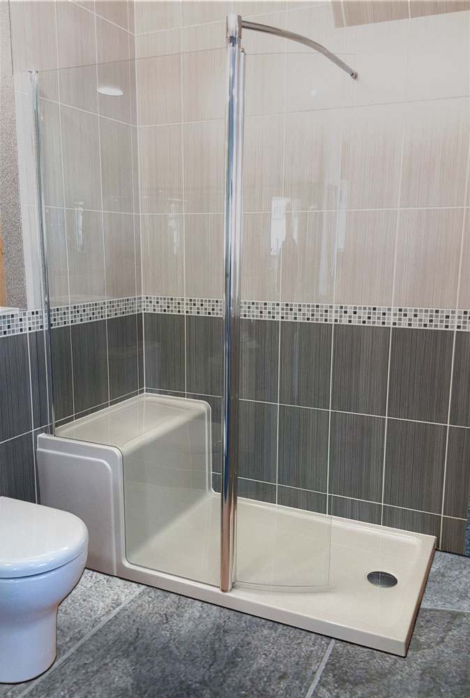 Seated Shower Tray 1500mm & Walk-in Shower Enclosure - Lakes Showering Spaces