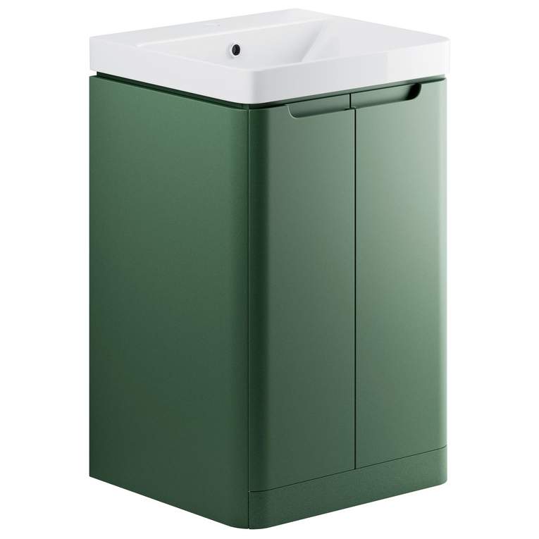 Laplane 500mm 2 Door Floor Standing Cloakroom Basin Vanity Unit - Matt Sage Green