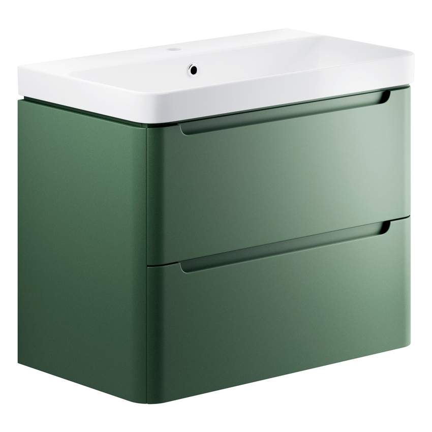 Laplane 800mm 2 Drawer Wall Hung Basin Unit - Matt Sage Green