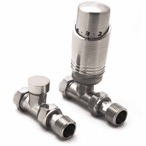 Straight Thermostatic Radiator Valves Modal TRV - Brushed - Inc Lockshield - Reina