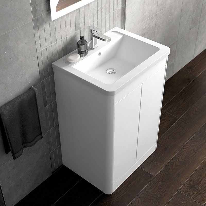 Elation Nara 600mm Floor-standing Vanity Unit & Curved Basin - White Gloss