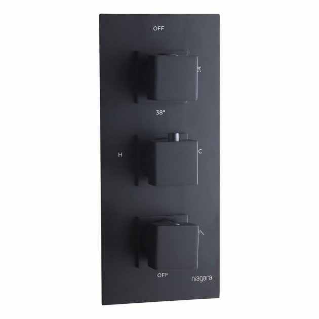 Niagara Observa Matt Black Triple Concealed Shower Valve -Two Outlets