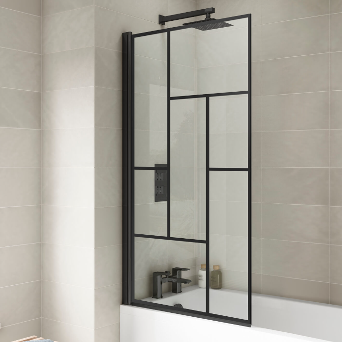 Abstract Black Grid Effect Bath Shower Screen by Nuie