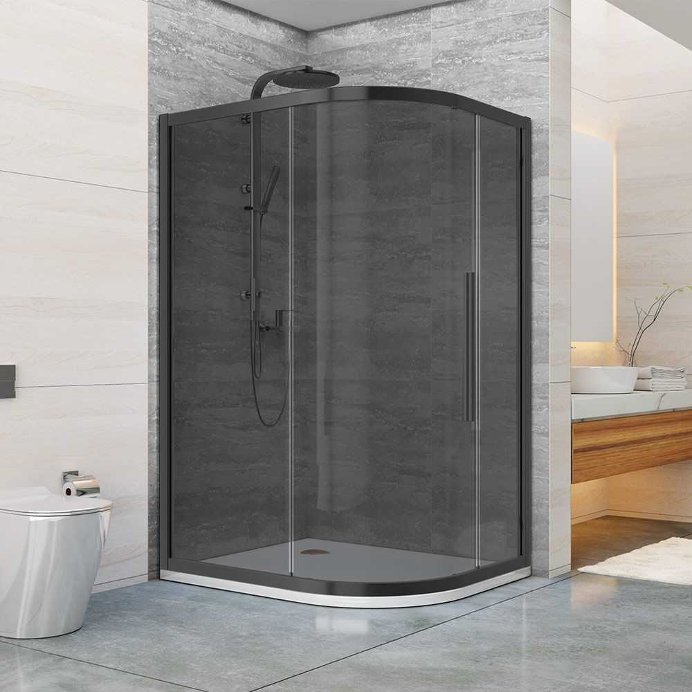 Jaquar One Door 800 x 1200mm Offset Quadrant Shower Enclosure - Black Frame - Black Glass