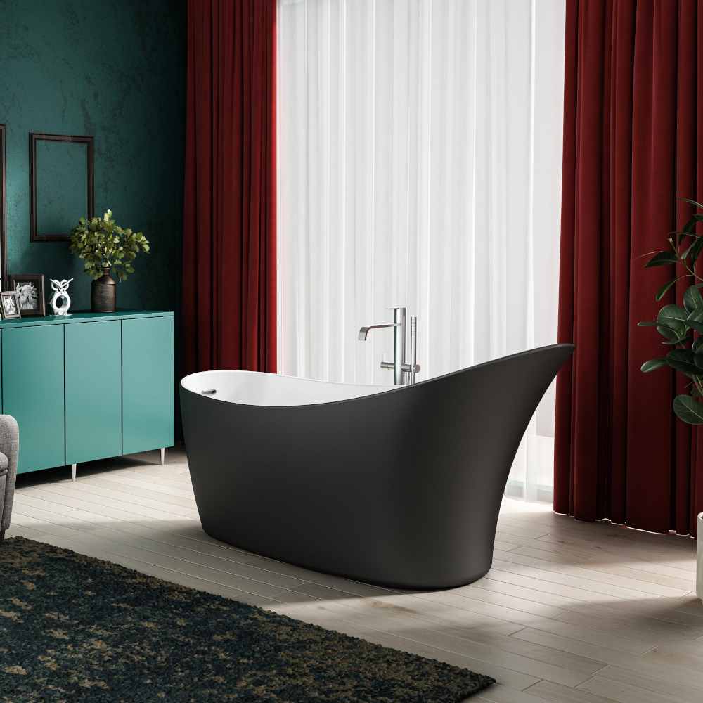 Charlotte Edwards Portobello Matt Black 1590 x 680 Modern Freestanding Bath