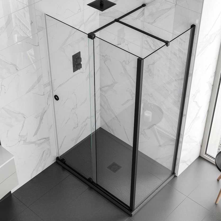 1000mm Matt Black Rolla 8 Frameless Sliding Door Corner Enclosure - Aquadart