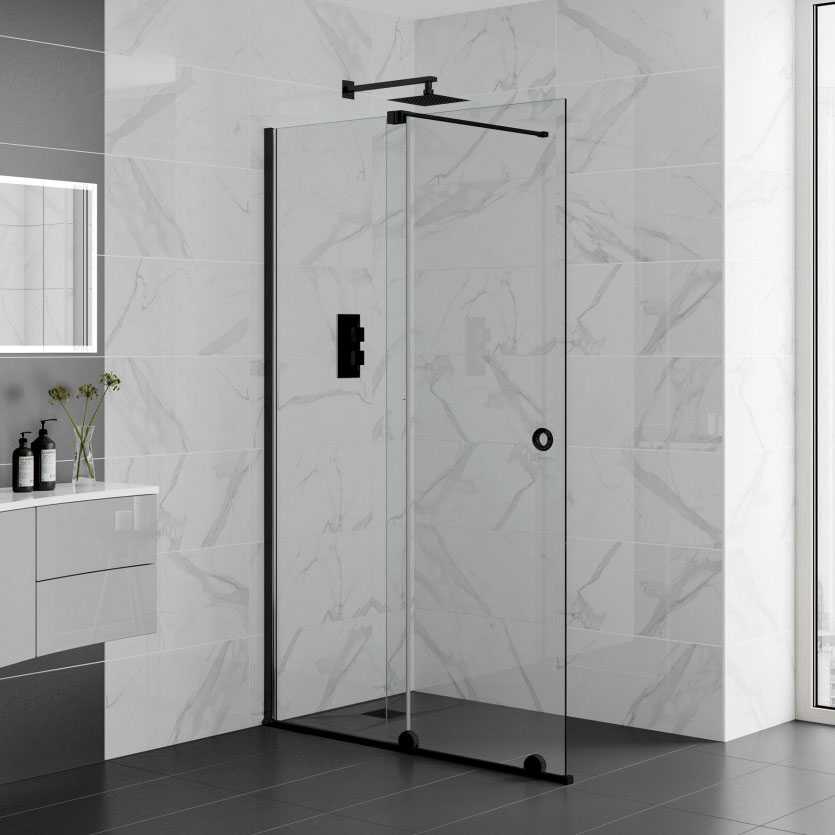 1200mm Matt Black Sliding Wetroom Screen - Rolla 8 By Aquadart