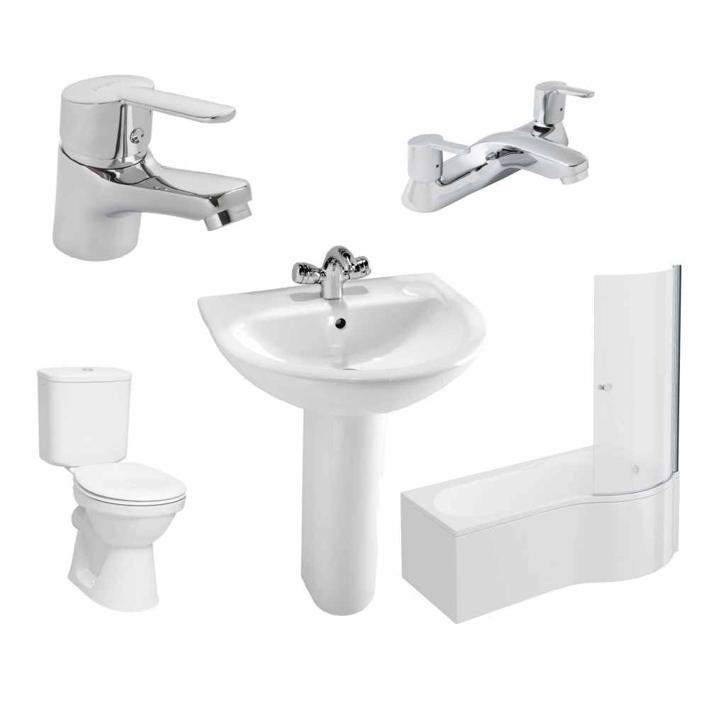 Vitra & Sommer 1675mm P Shape Shower Bath Complete Suite