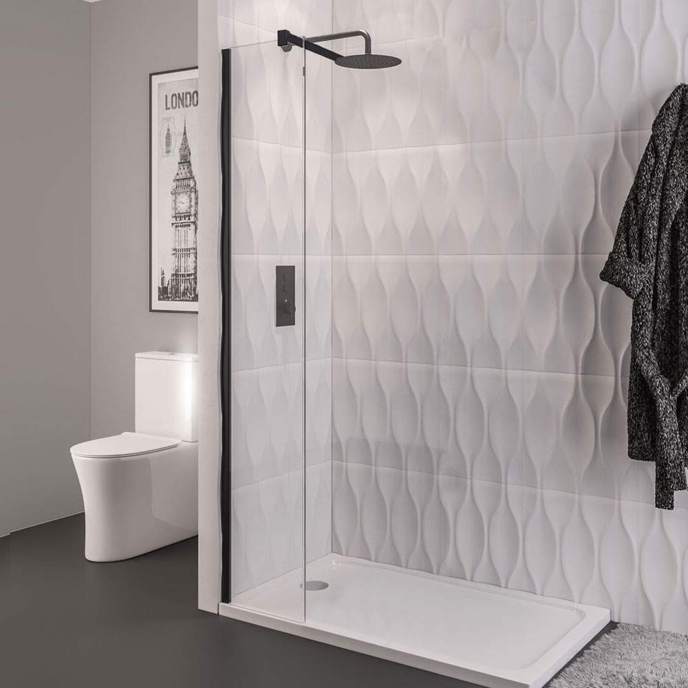 Vantage 8mm, 500mm Matt Black Walk In Shower Screen - Eastbrook