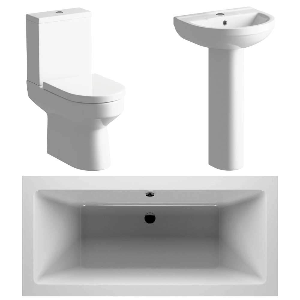 Whistle Bathroom Suite, 500mm Basin, Close Toilet & 1700 Double Ended Bath